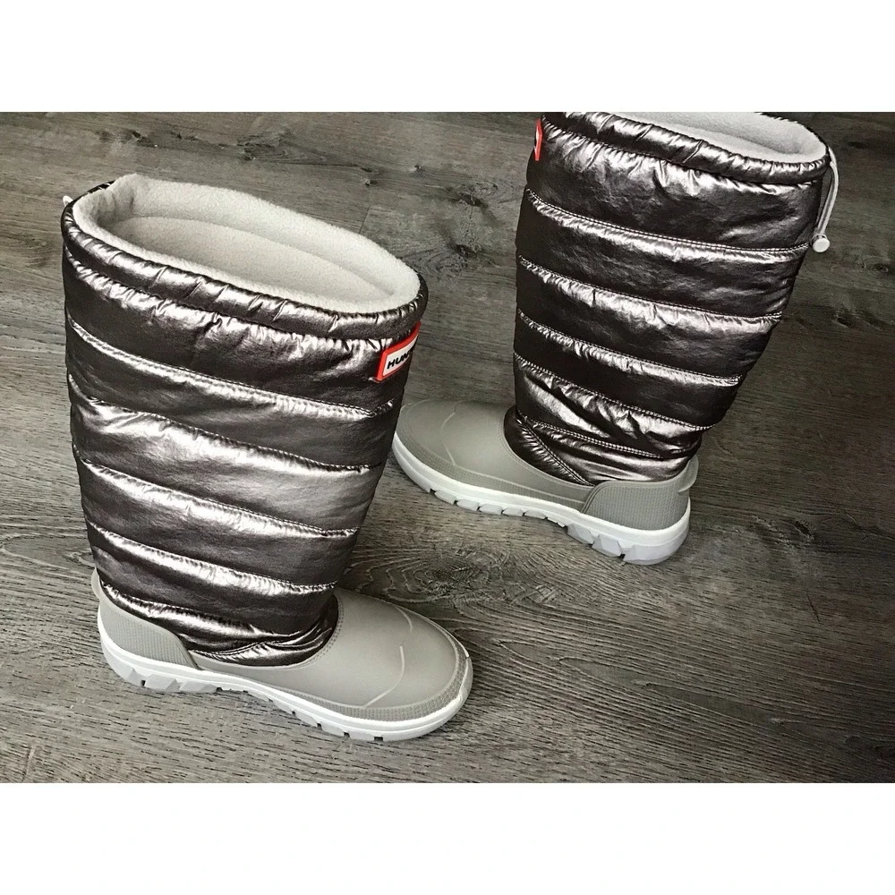 HUNTER METALLIC Tall Womens Size 7 38 Metallic Winter Boots Silver/Hail Grey New